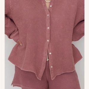 DONNI Waffle Button Down and Roll Short